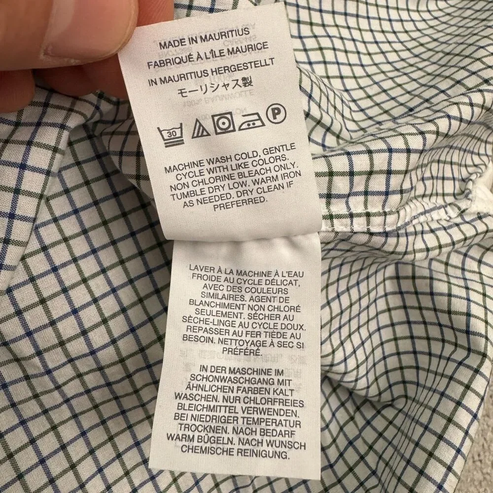 J.Crew Ludlow 120's 2 Ply Dress Shirt Mens XS Green Blue White Plaid Cotton Work